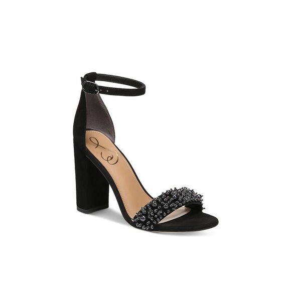 NWT SAM EDELMAN Womens Black Yaro Pearla Block Heel Leather Heeled Sandal 10 M